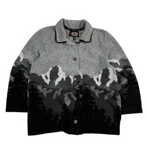 Vintage Gray Scale Mountain Wraparound Nature Outdoors Fleece 90s Size Medium